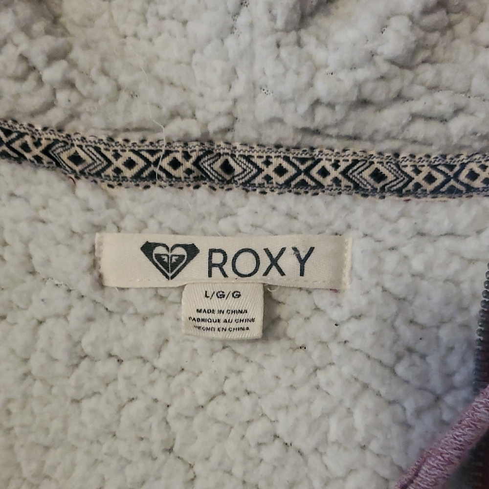 Roxy Light Pink Hooded Sherpa Fleece Hooded Jacket with Maroon Trim - Picture 2 of 9